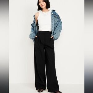 Old Navy Extra High Waisted Poplin Taylor Black Wide-Leg Trousers 10 NWT